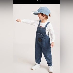 Toddler Boys Cartoon Embroidery Denim Overalls
